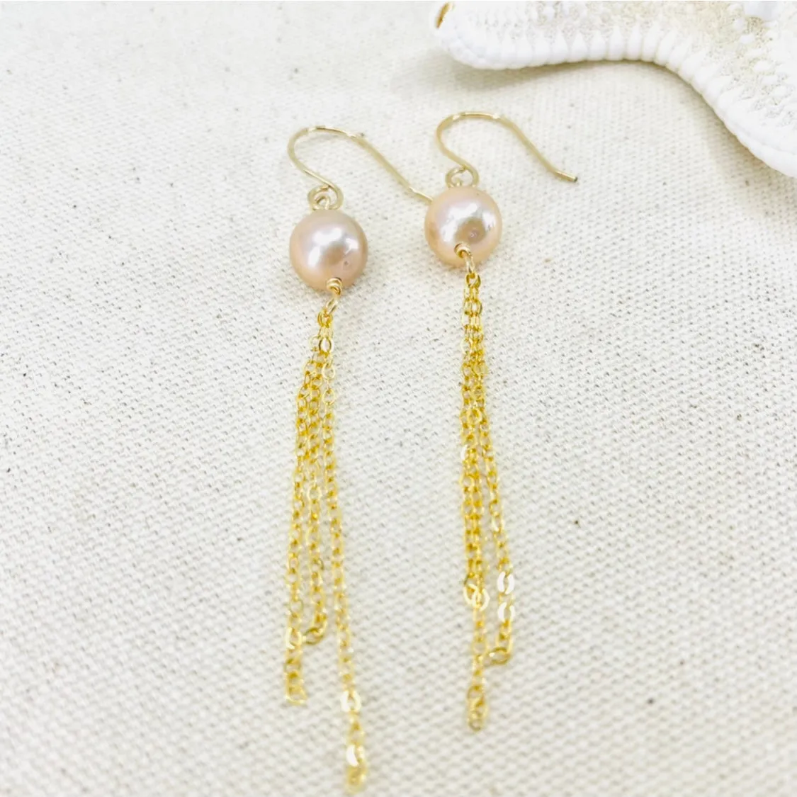 Pink Edison Pearl Tassel Earrings