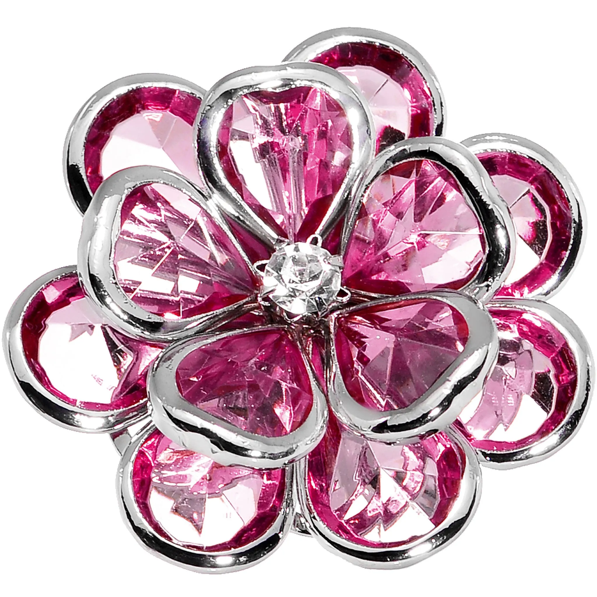 Pink Faceted Blooming Flower Adjustable Ring