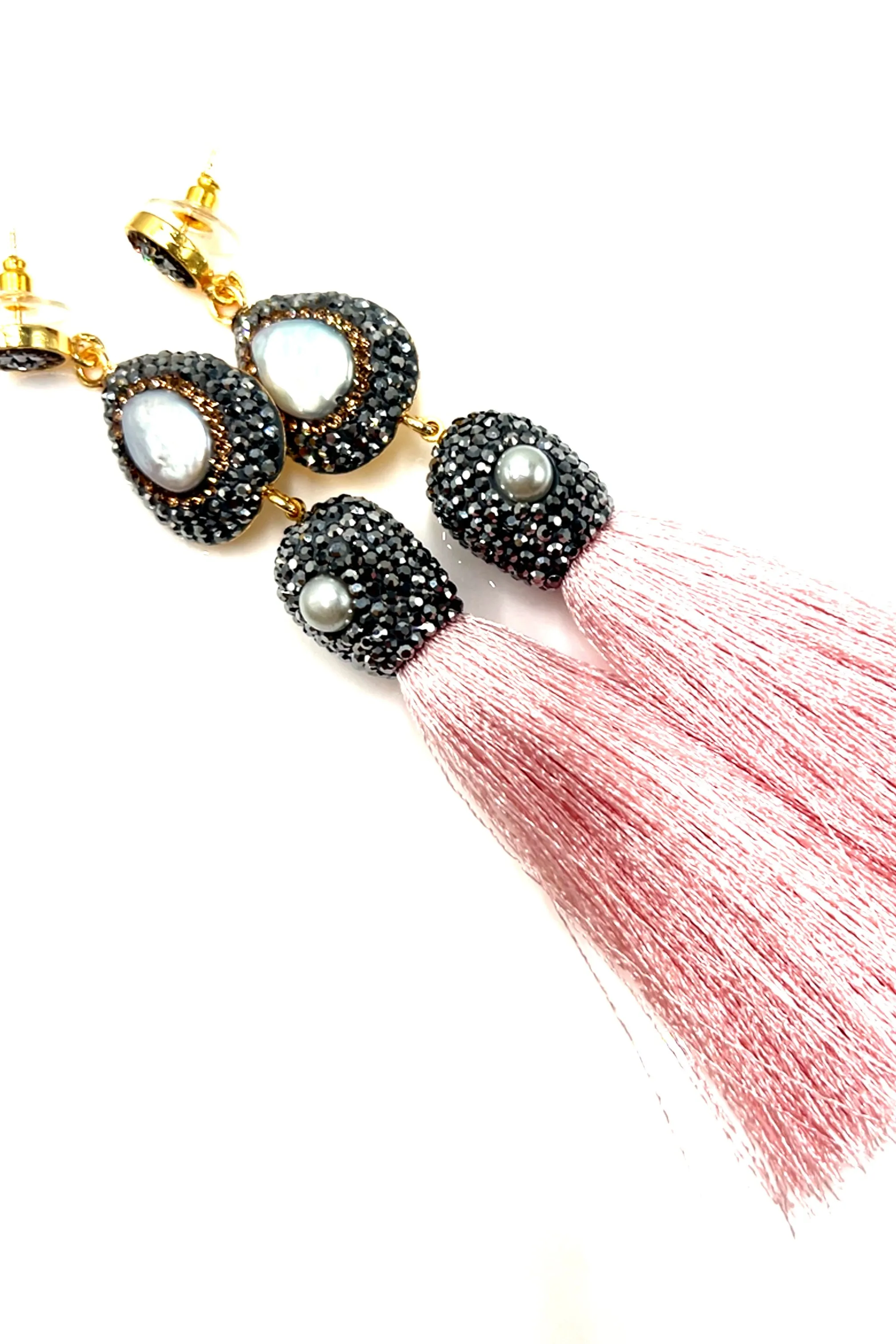 Pink Pearl Statement Tassel Earring