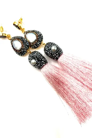 Pink Pearl Statement Tassel Earring