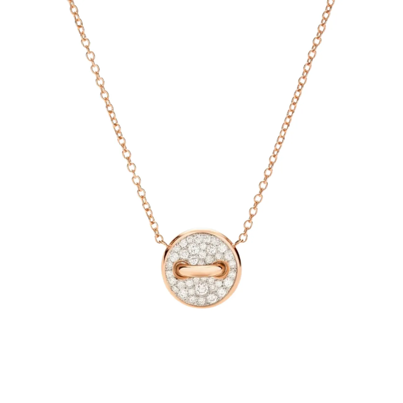 Pom Pom Dot 18K Rose Gold Diamond Pavé & White Mother of Pearl Two-Sided Button Pendant Necklace