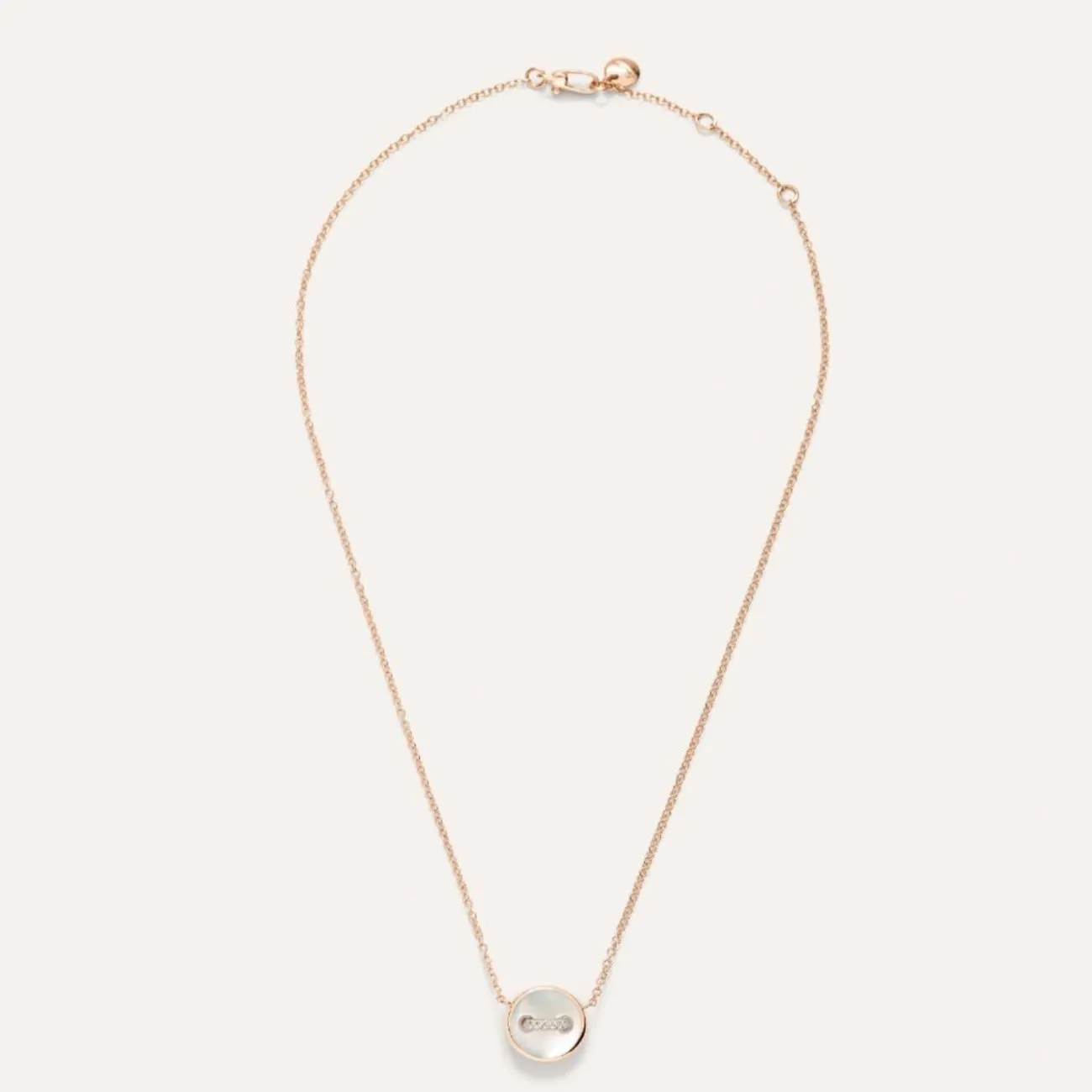 Pom Pom Dot 18K Rose Gold Diamond Pavé & White Mother of Pearl Two-Sided Button Pendant Necklace