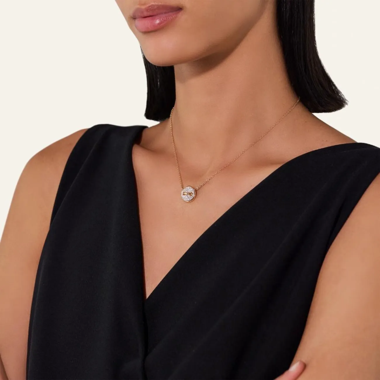 Pom Pom Dot 18K Rose Gold Diamond Pavé & White Mother of Pearl Two-Sided Button Pendant Necklace