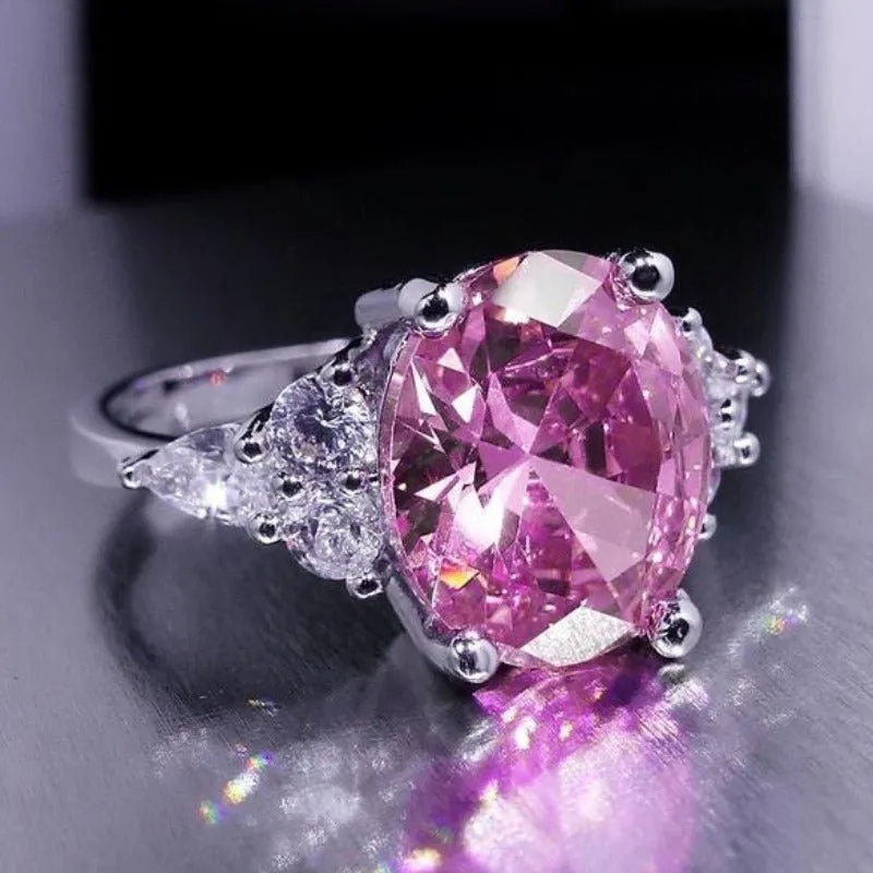 Princess Pink Zircon Women Ring Wedding Rose Gold Party Jewellery