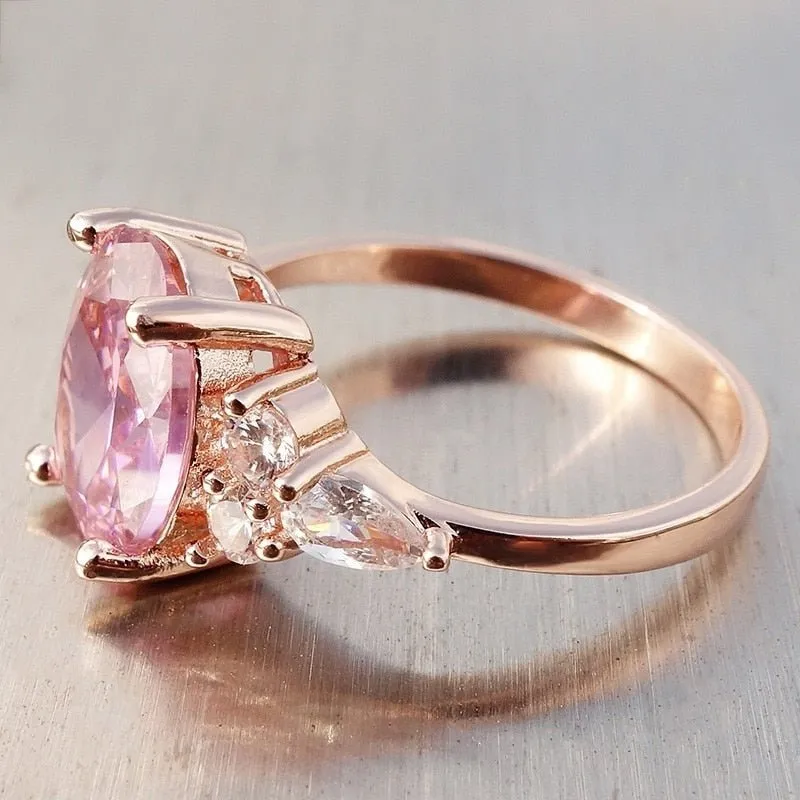 Princess Pink Zircon Women Ring Wedding Rose Gold Party Jewellery