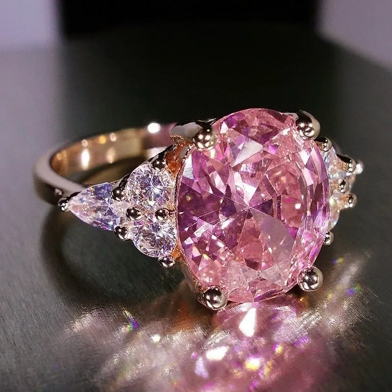 Princess Pink Zircon Women Ring Wedding Rose Gold Party Jewellery