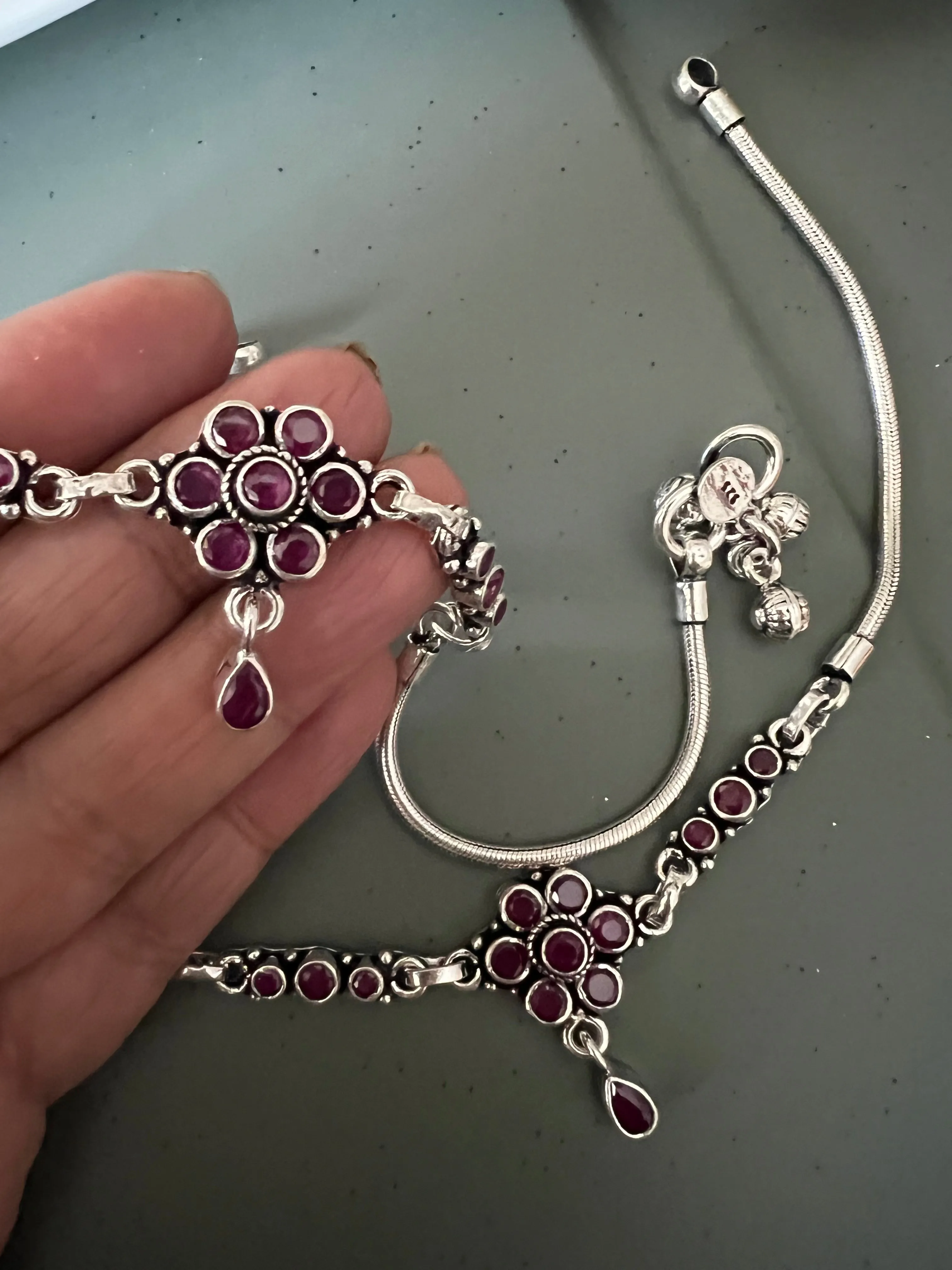 Pure 925 Silver Anklets- Set of 2