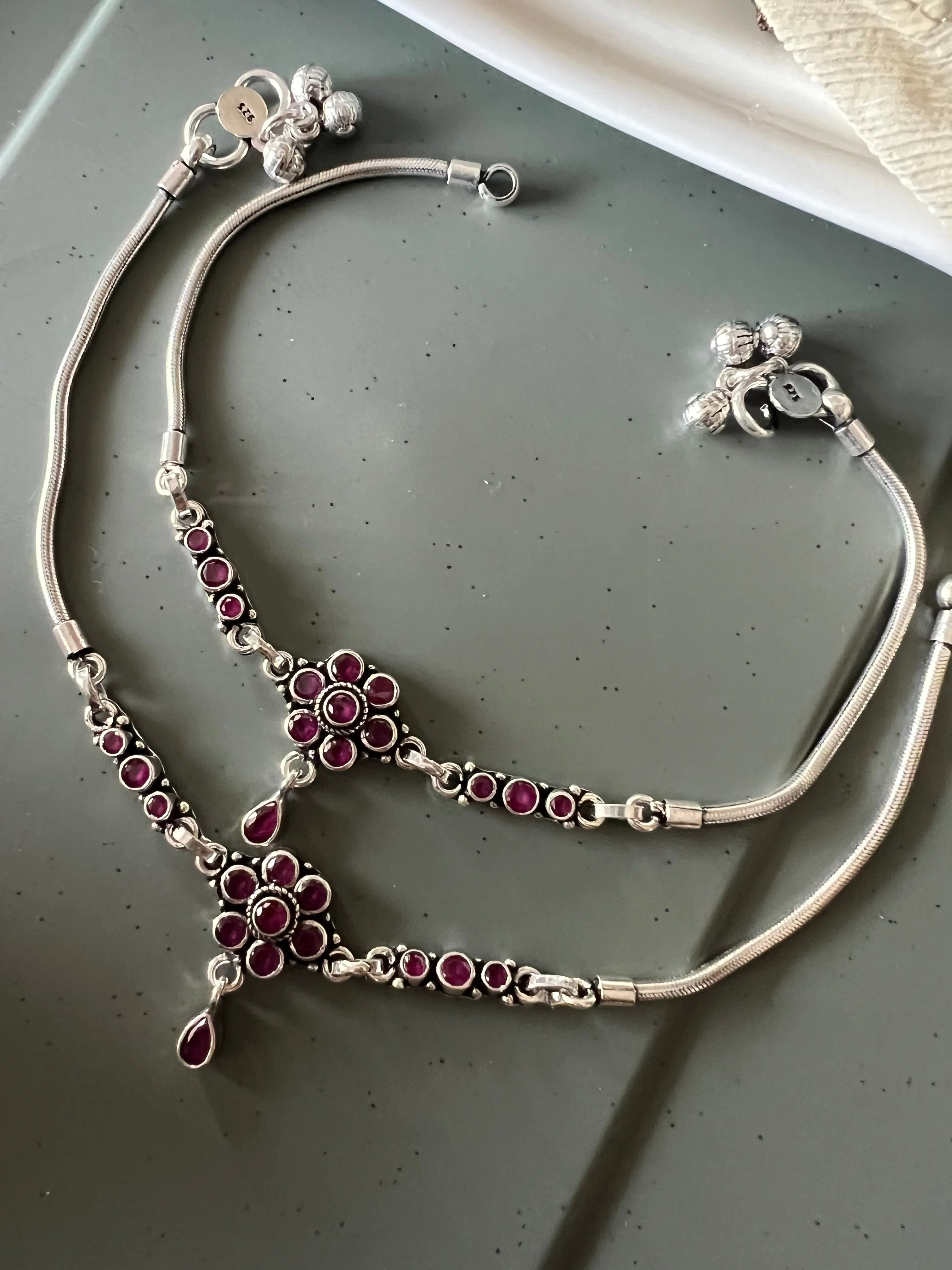 Pure 925 Silver Anklets- Set of 2