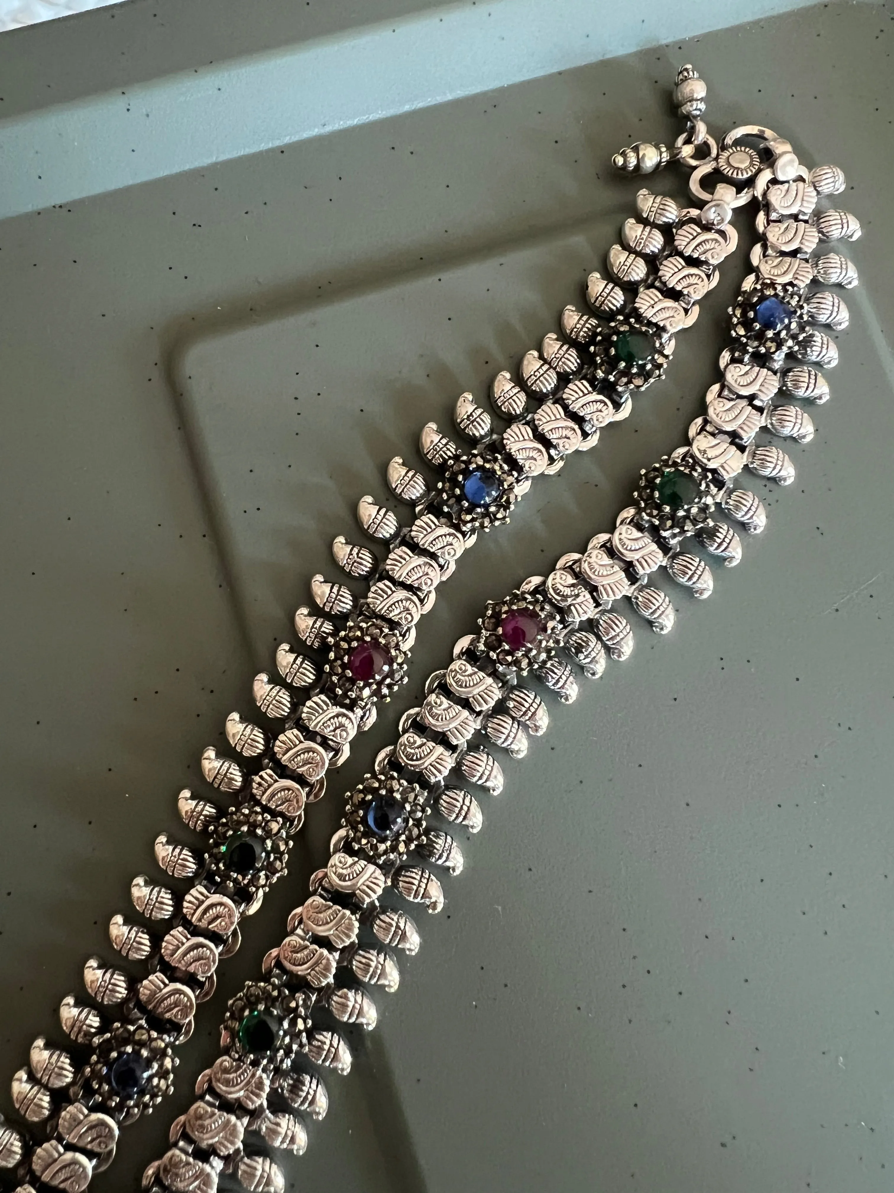 Pure 925 Silver Marcasite Anklets- Set of 2