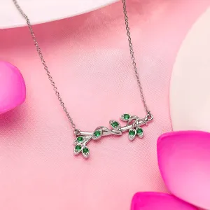 Pure 925 Silver Necklace - Emerald Leaf String Pendant