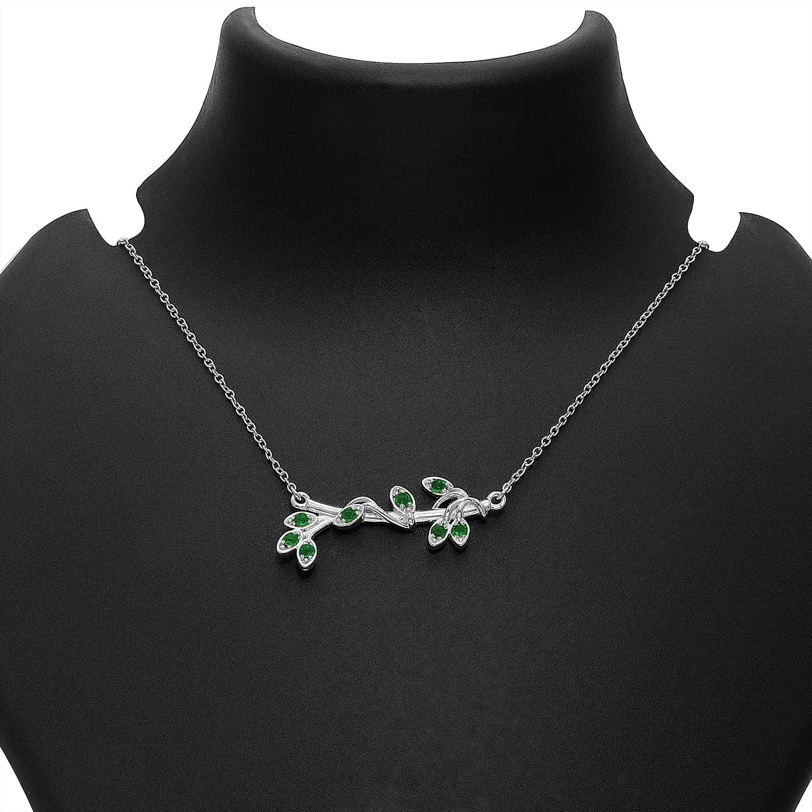 Pure 925 Silver Necklace - Emerald Leaf String Pendant