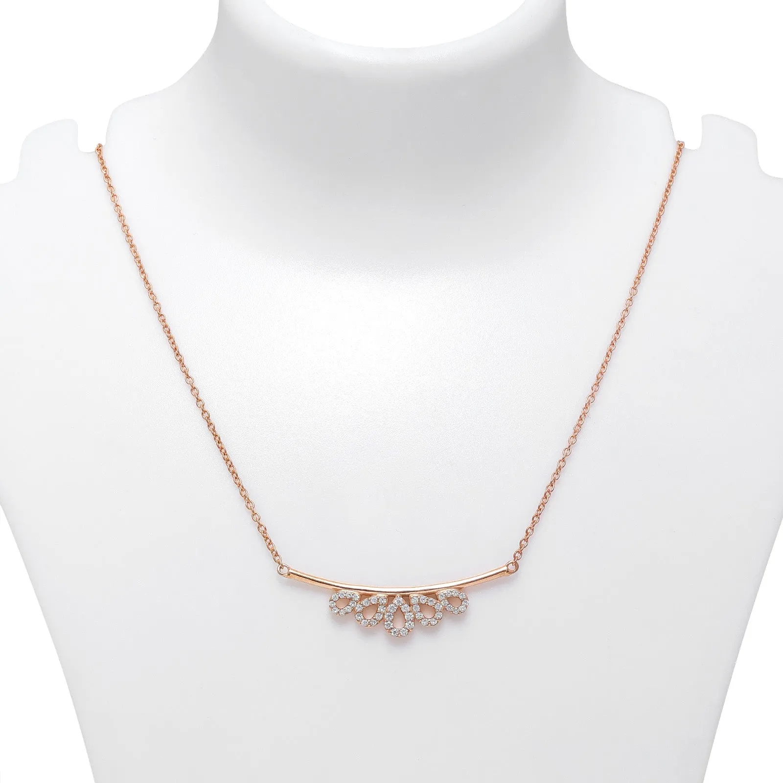 Pure Silver Necklace - Morning Dewdrops in Rose Gold Plating