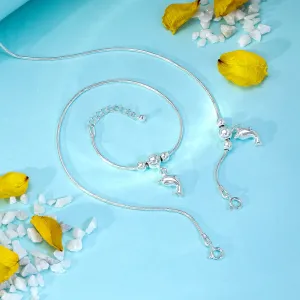 Pure Silver Ocean Breeze Dolphin Silver Chain Anklet