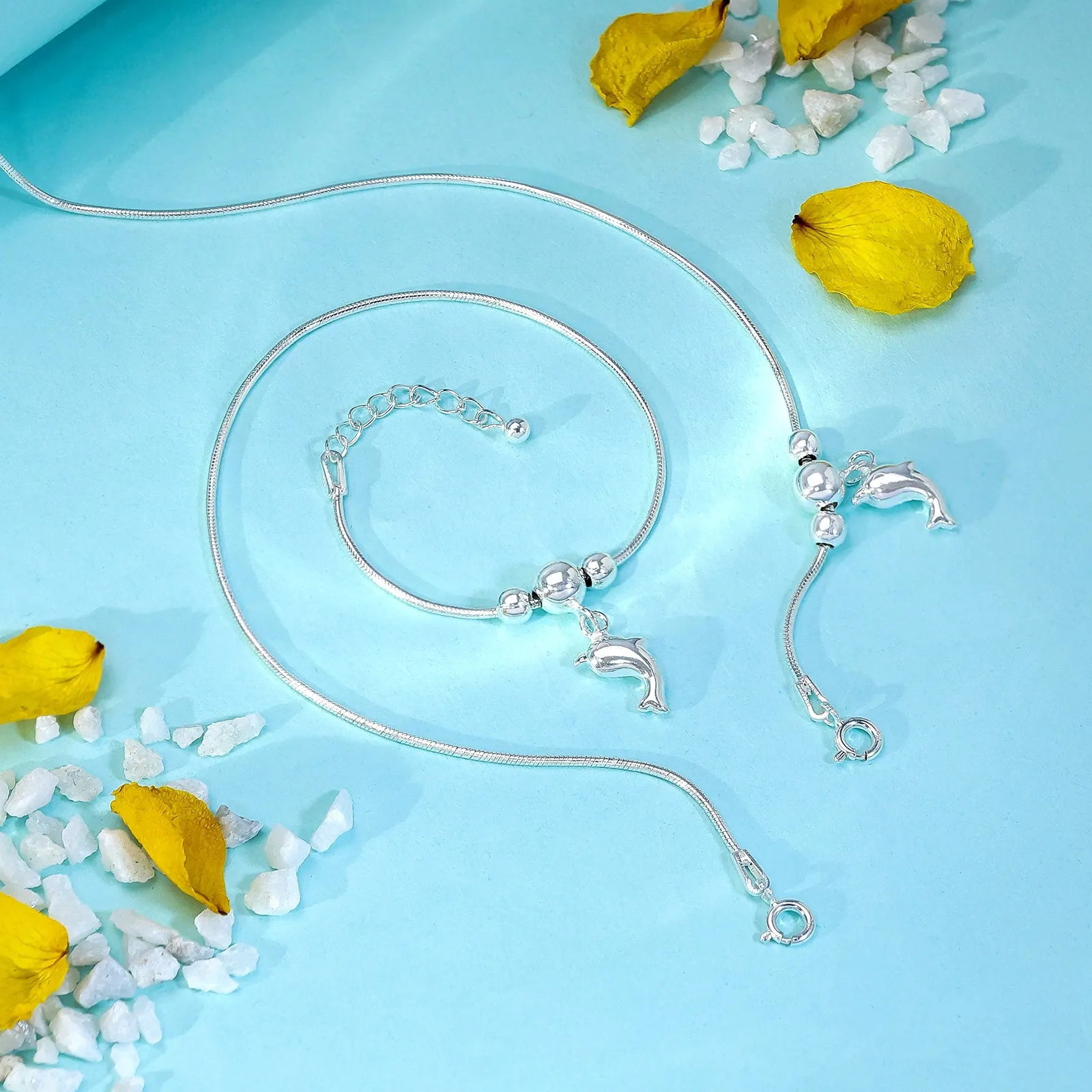 Pure Silver Ocean Breeze Dolphin Silver Chain Anklet