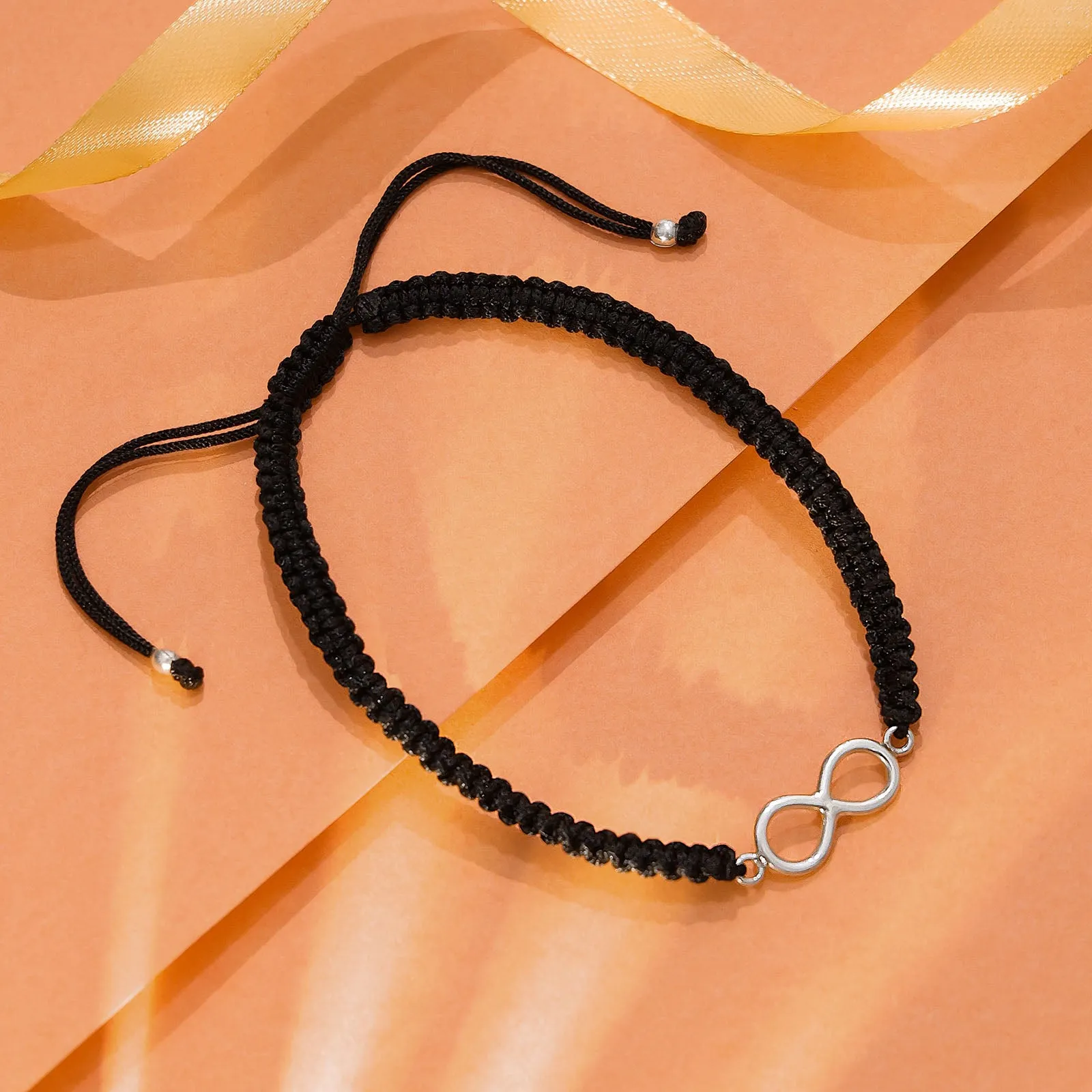Pure Sterling Silver Infinity Black Thread Anklet