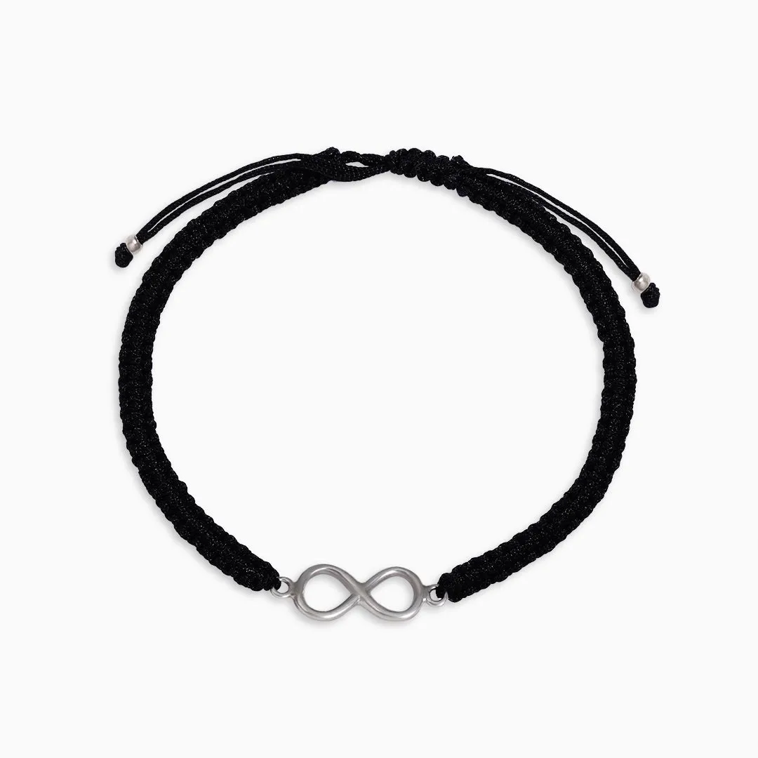 Pure Sterling Silver Infinity Black Thread Anklet