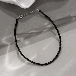 Pure Sterling Silver Simple Black Beads Anklet