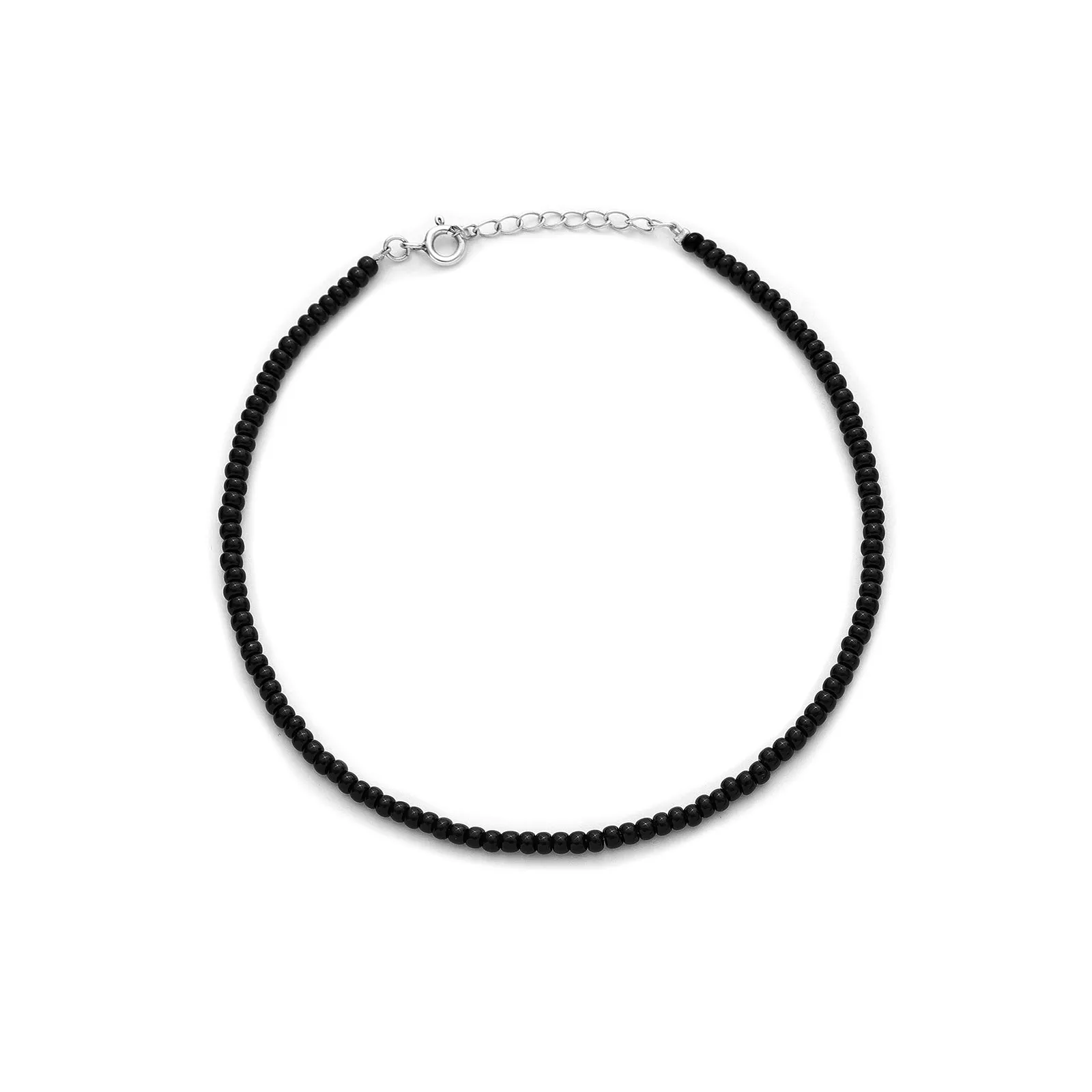 Pure Sterling Silver Simple Black Beads Anklet