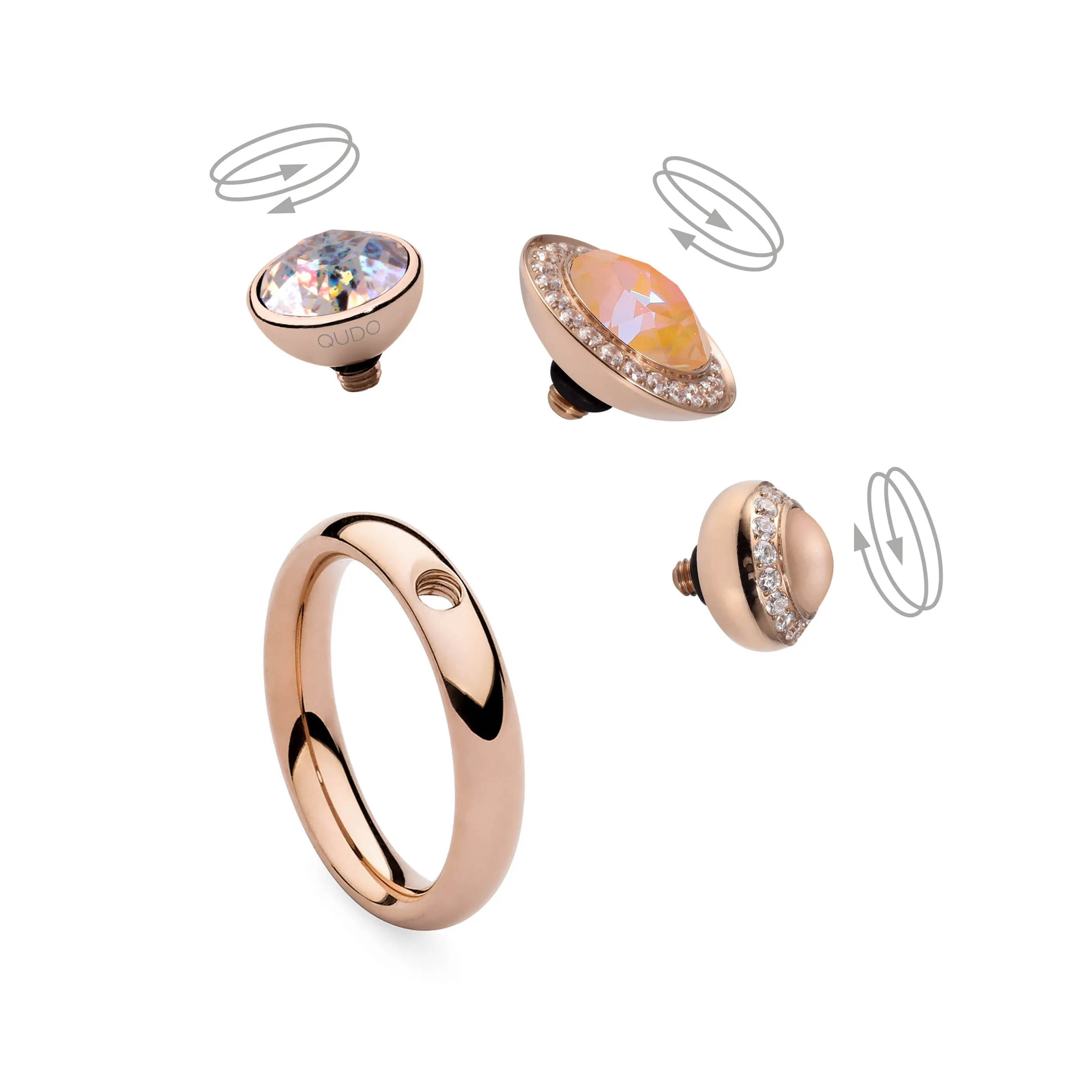 Qudo Tondo Deluxe 13mm Rose Gold Topper - Smoked Topaz