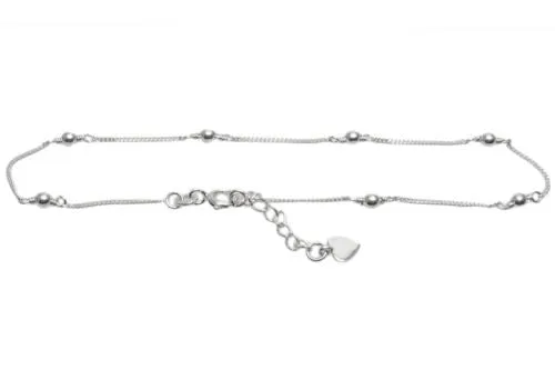 Radiant Sterling Silver 9"-10" Adjustable Bead Anklet