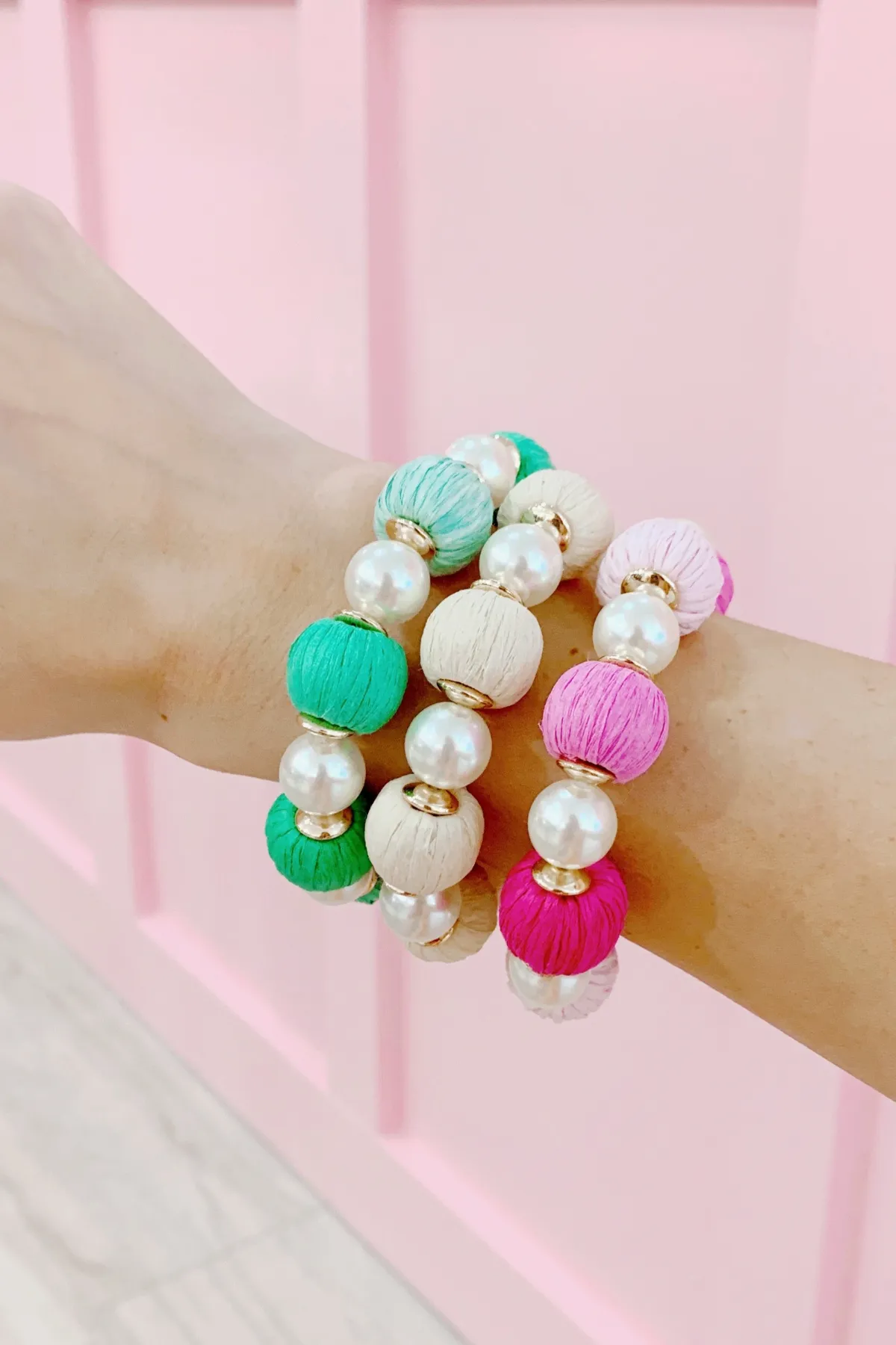 Raffia & Pearl Stretch Bracelets