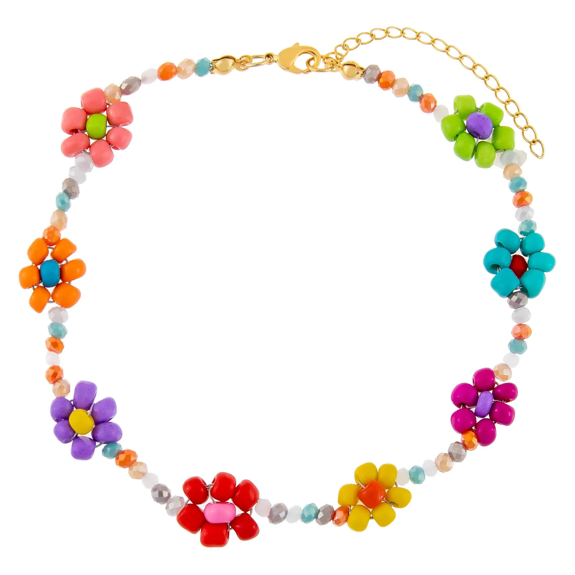 Rainbow Flower Beaded Anklet