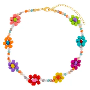 Rainbow Flower Beaded Anklet