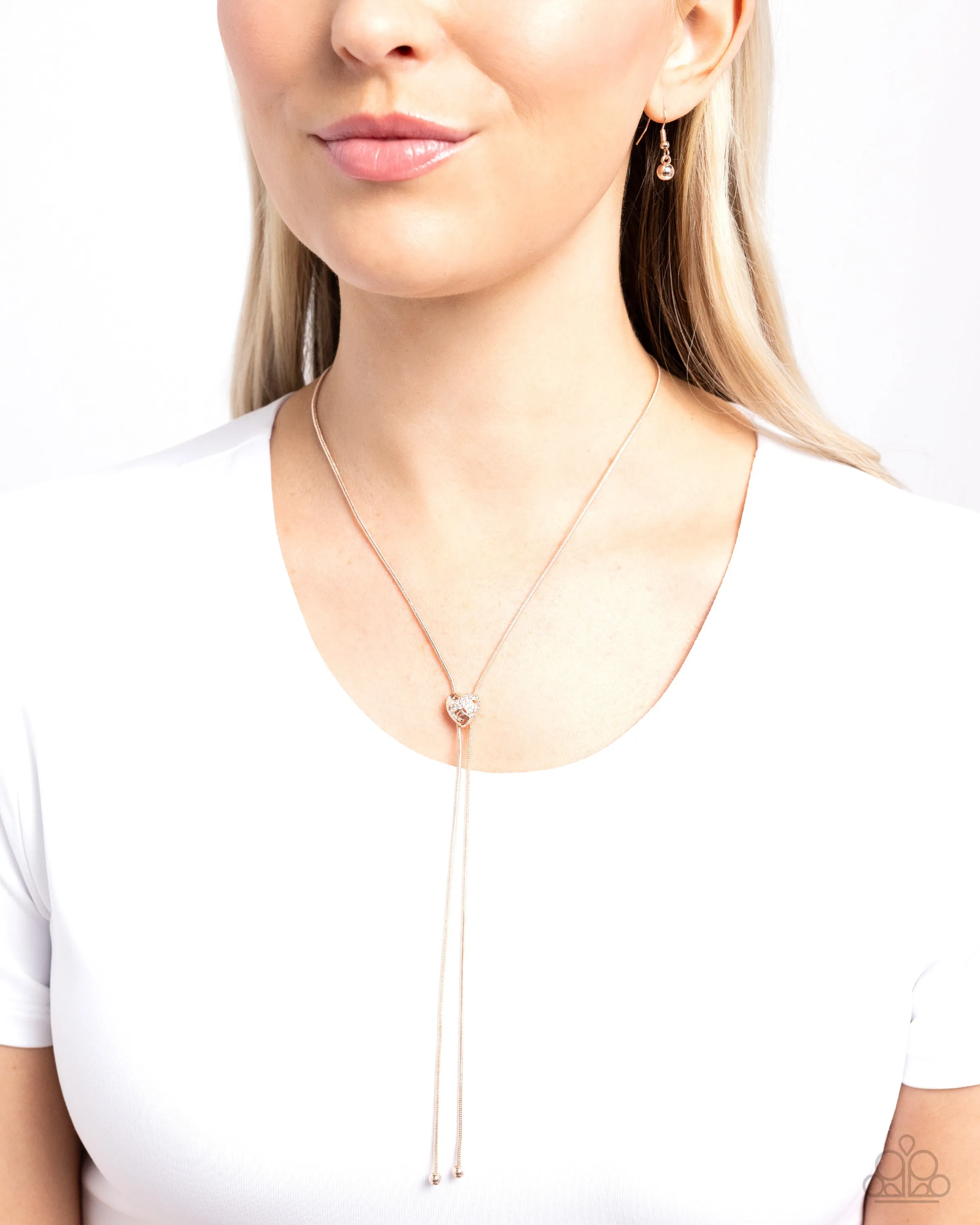 Raised Rose - Rose Gold - Flower Filigree Heart Paparazzi Bolo Necklace