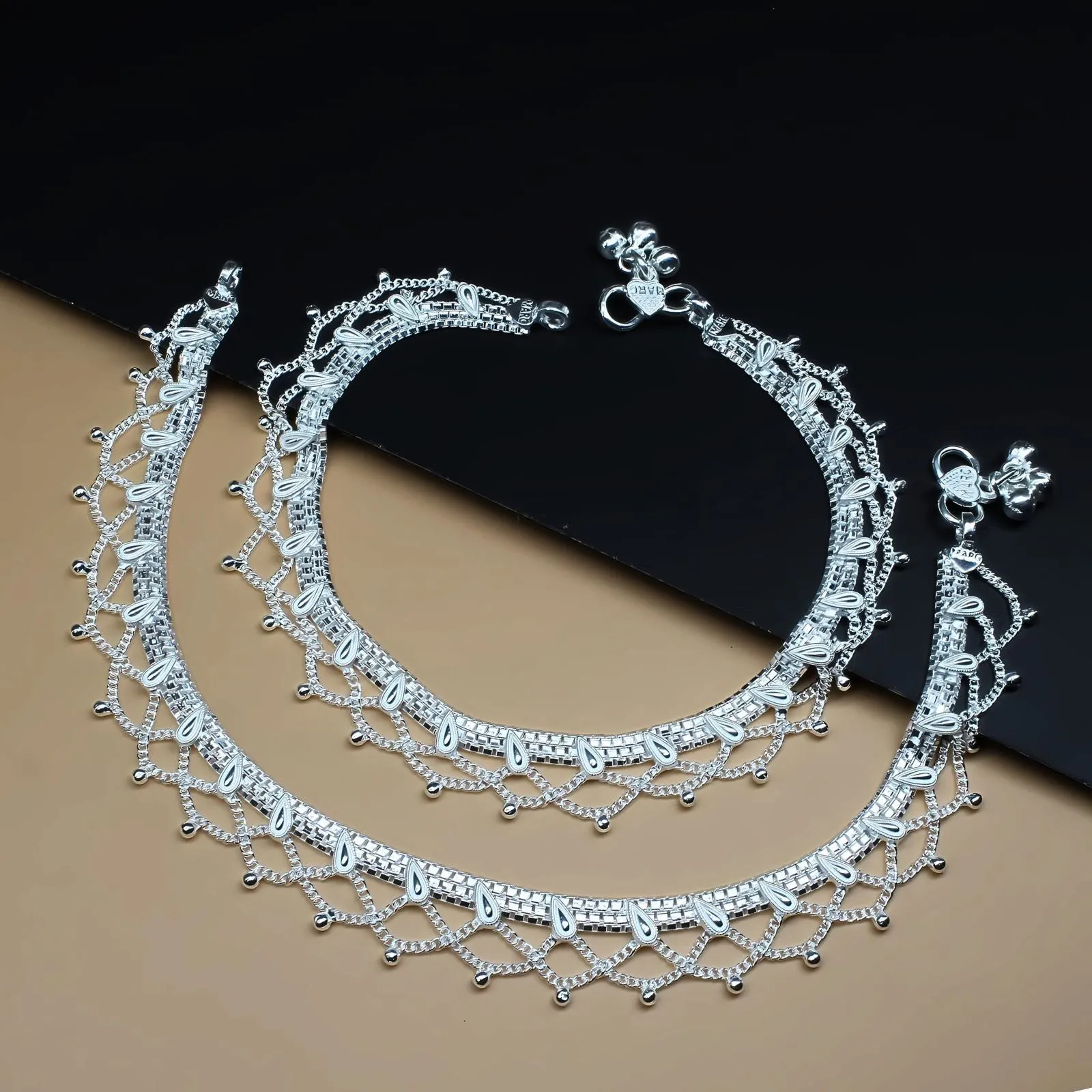 Real Silver amazing Anklets for Indian Women Ankle Pair 10.3"