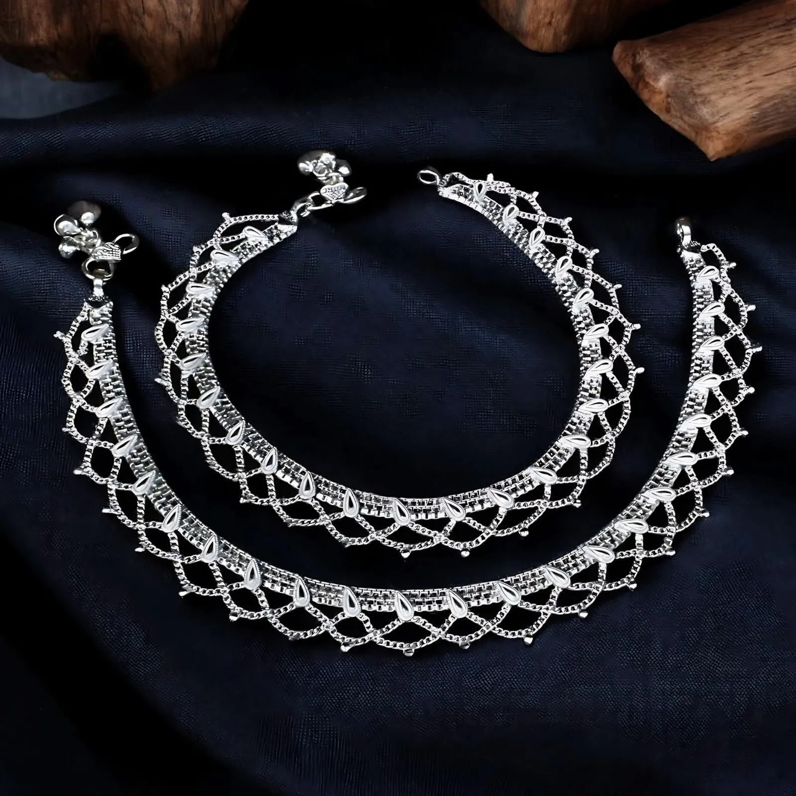 Real Silver amazing Anklets for Indian Women Ankle Pair 10.3"