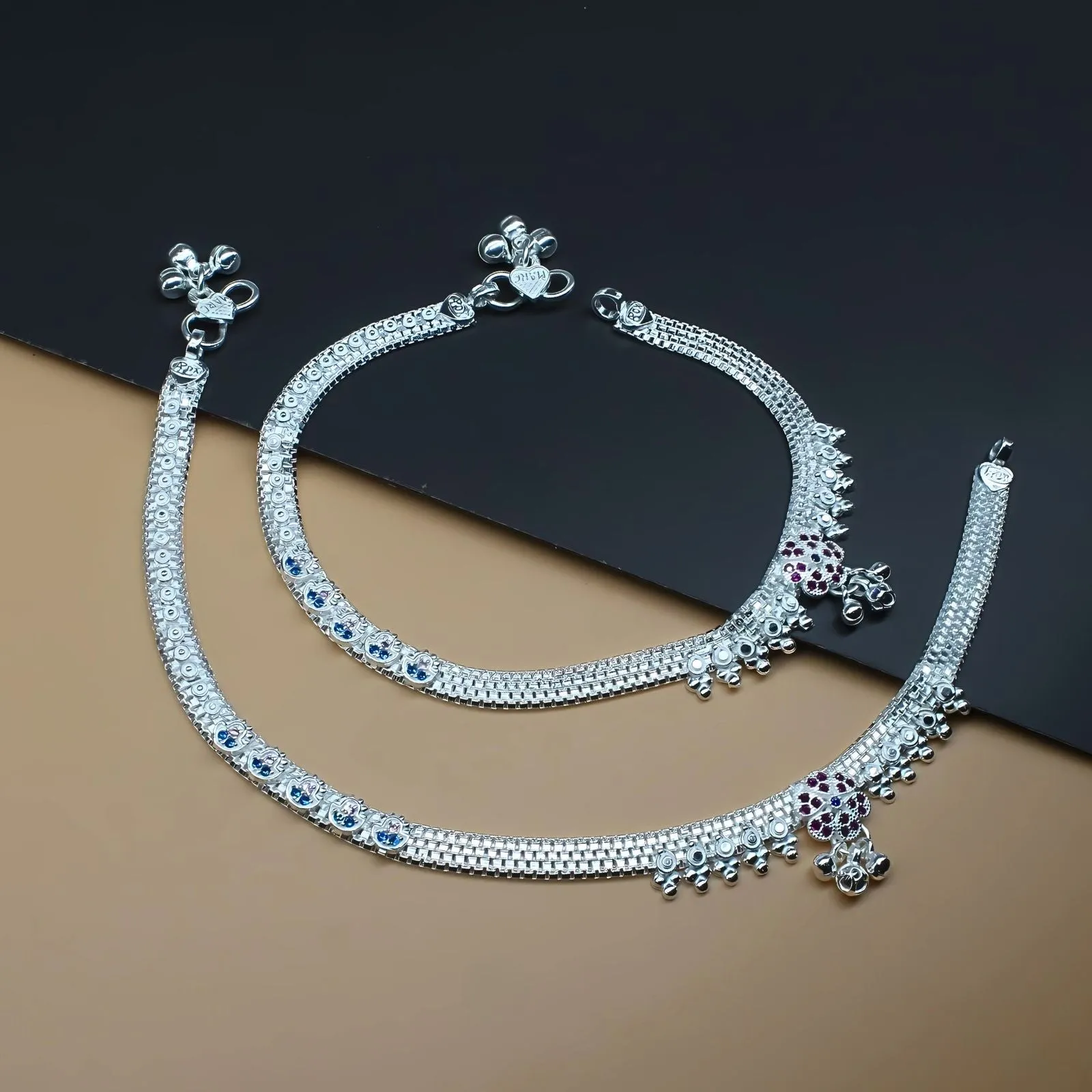 Real Silver fabulous CZ Anklets for Women Ankle Pair 10.3"