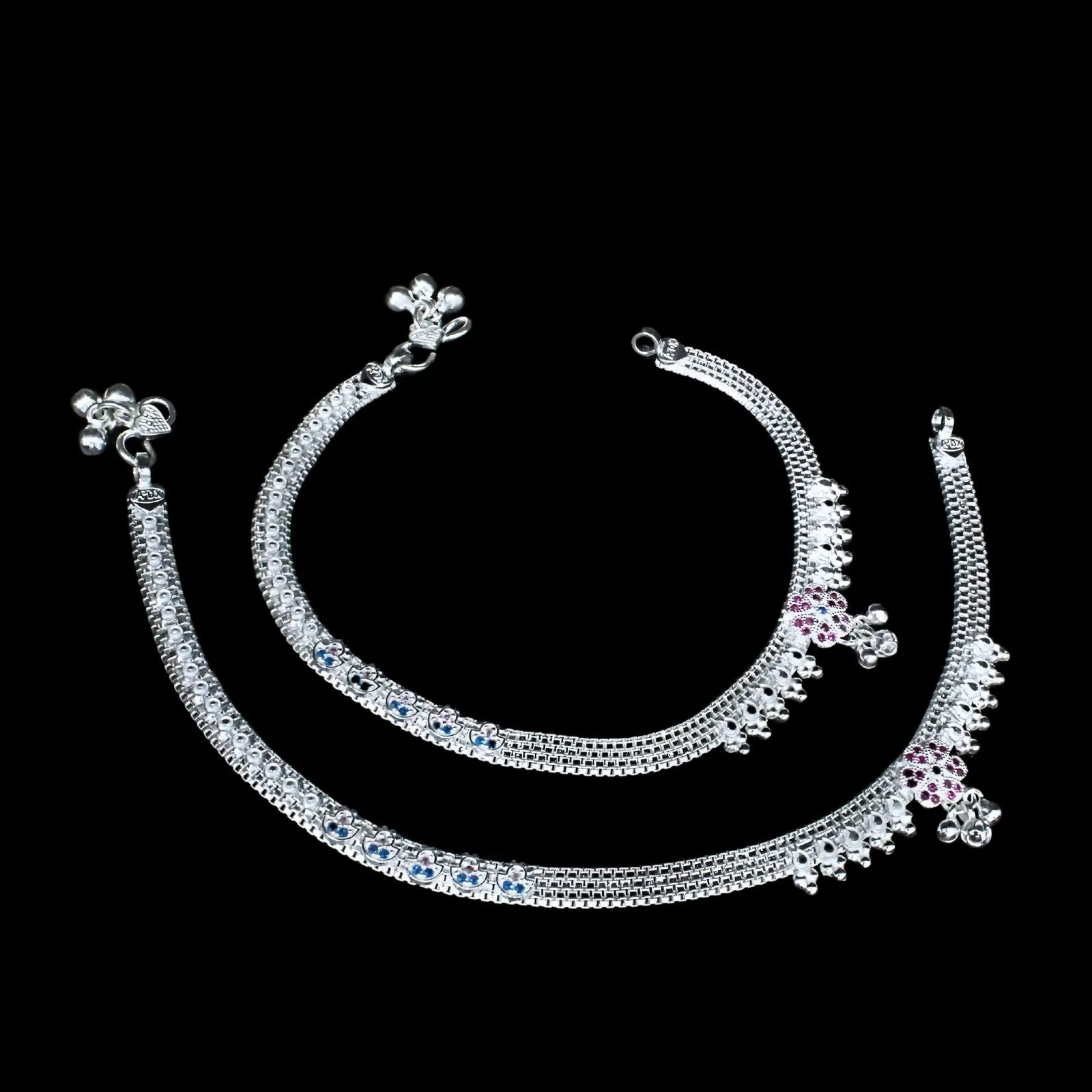 Real Silver fabulous CZ Anklets for Women Ankle Pair 10.3"
