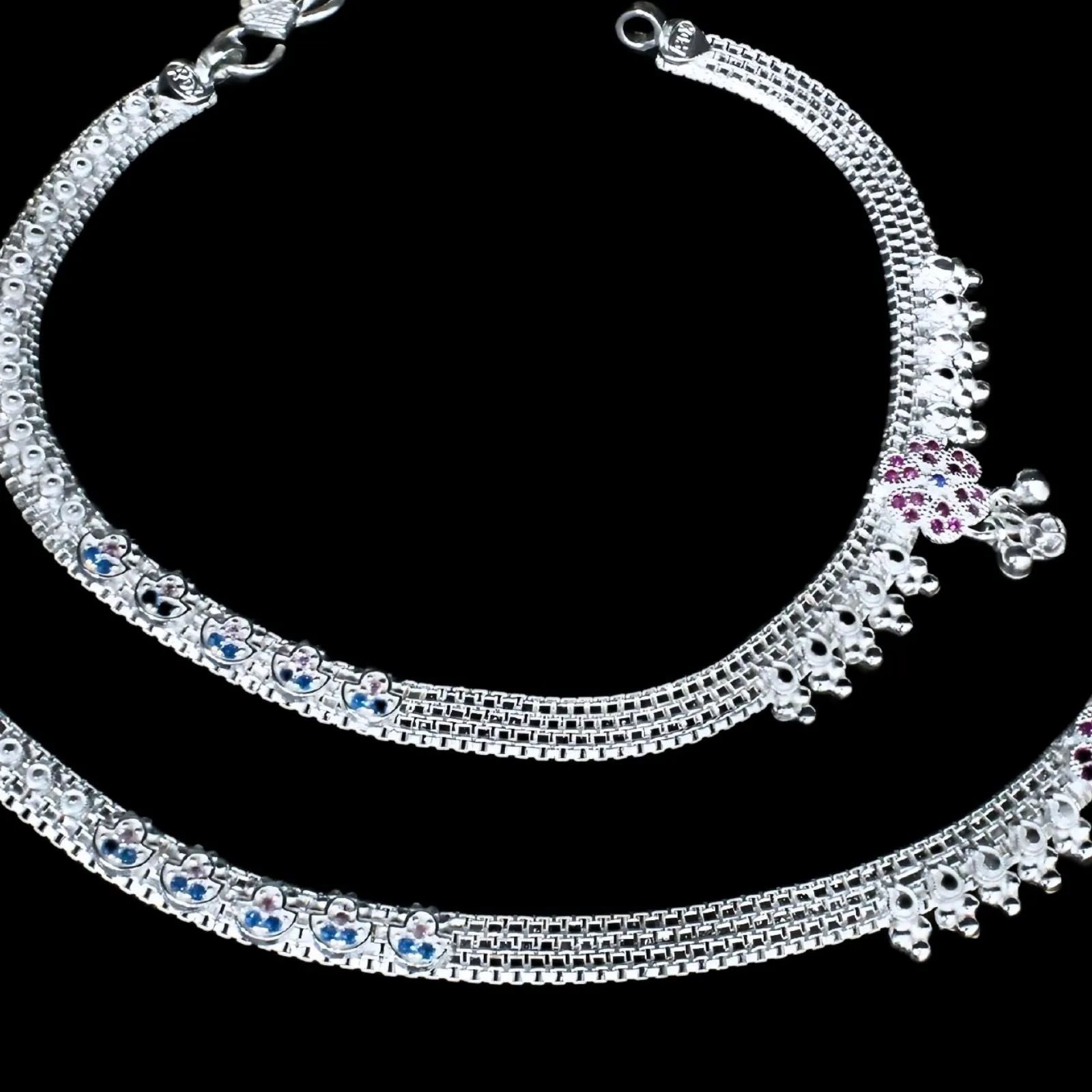 Real Silver fabulous CZ Anklets for Women Ankle Pair 10.3"