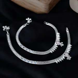 Real Silver fabulous CZ Anklets for Women Ankle Pair 10.3"