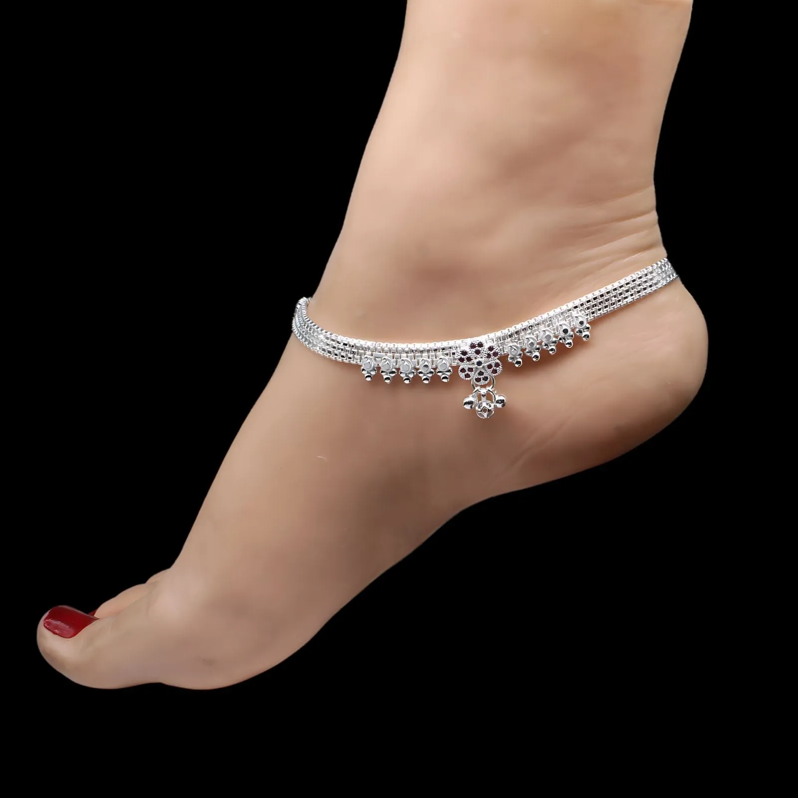 Real Silver fabulous CZ Anklets for Women Ankle Pair 10.3"