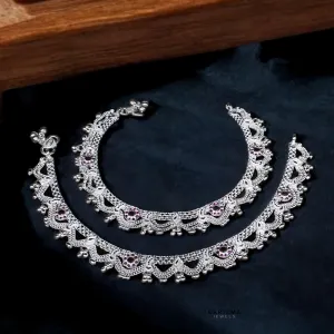 Real Silver Indian designer party wear Women Anklets Ankle Pair 10.3"