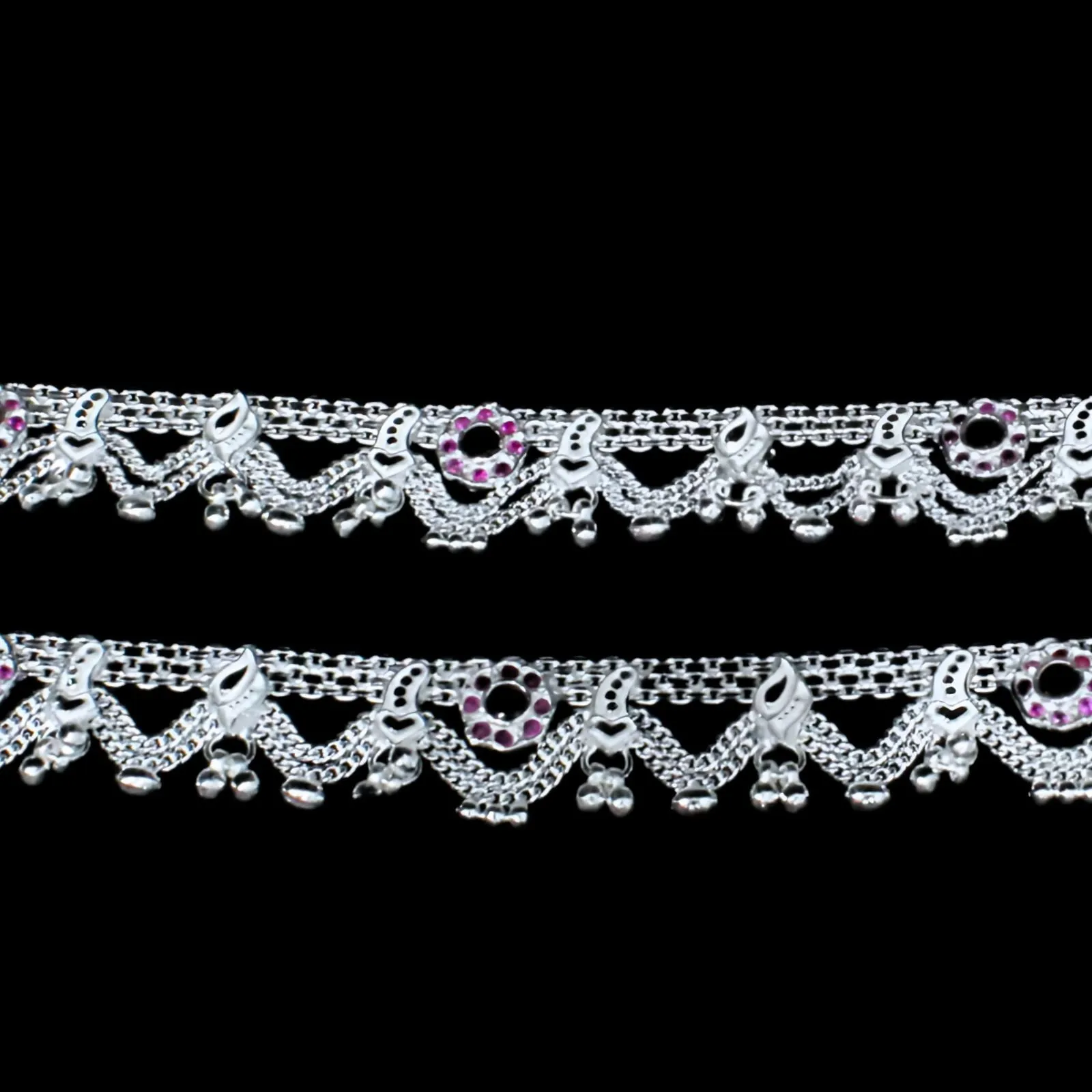 Real Silver Indian designer party wear Women Anklets Ankle Pair 10.3"