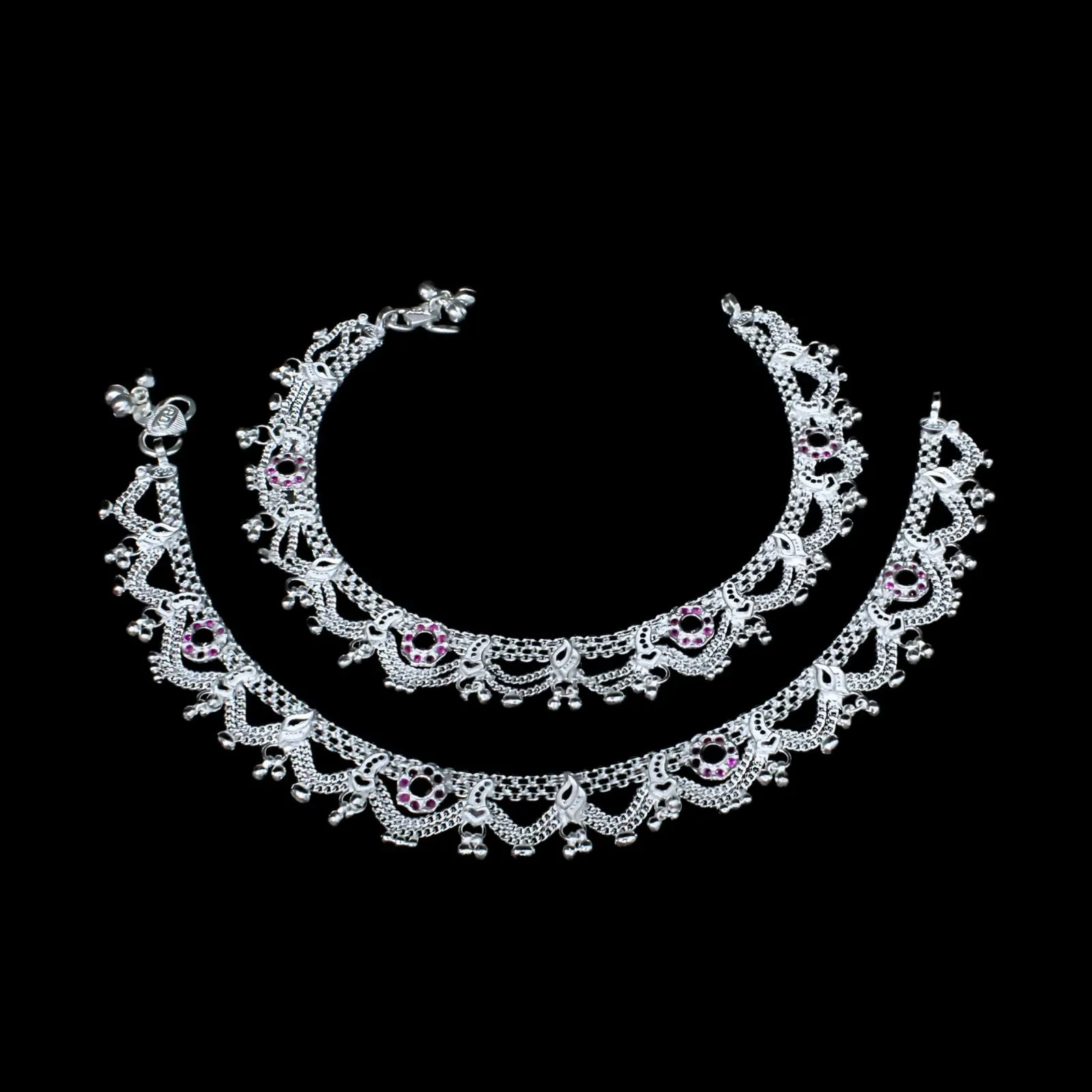 Real Silver Indian designer party wear Women Anklets Ankle Pair 10.3"