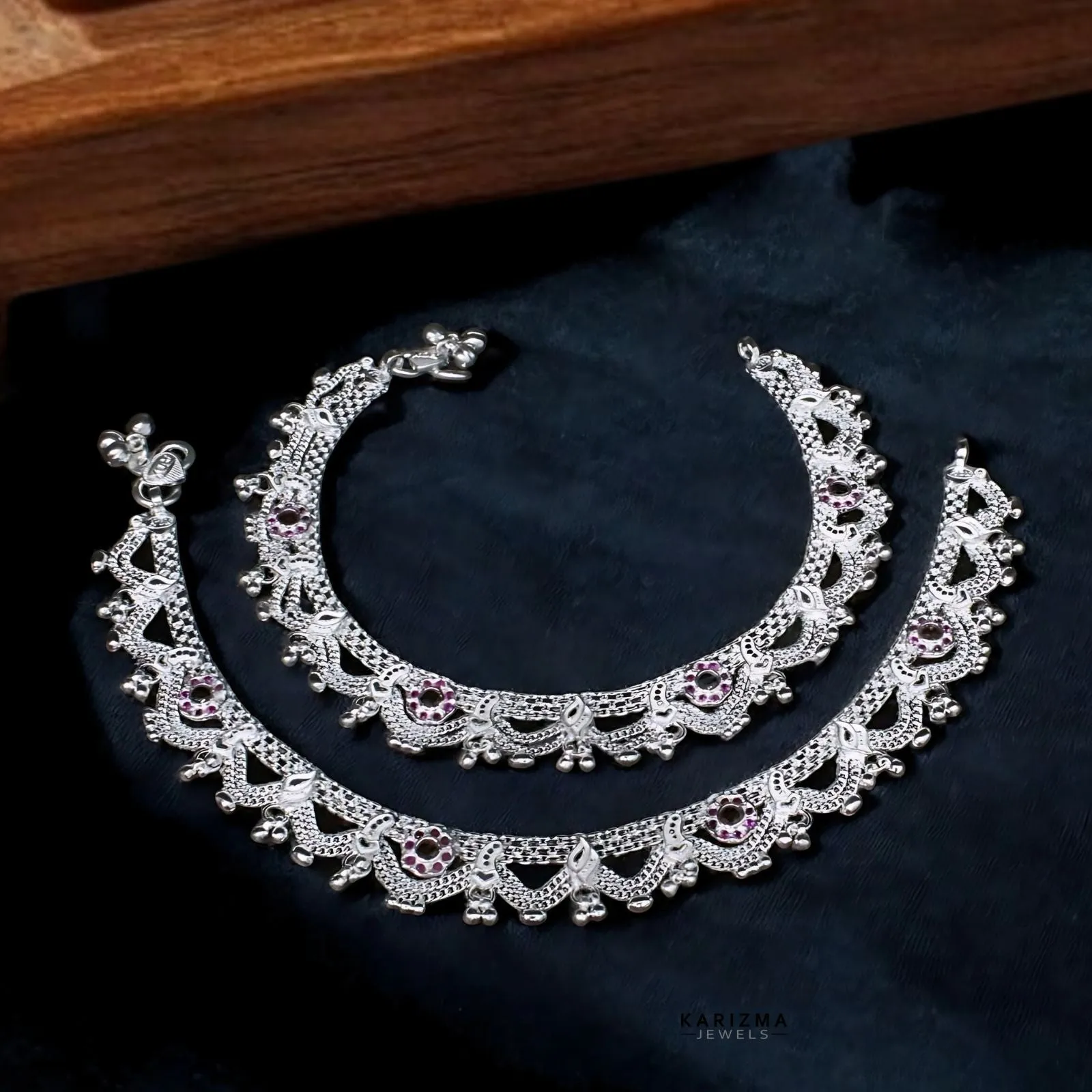 Real Silver Indian designer party wear Women Anklets Ankle Pair 10.3"