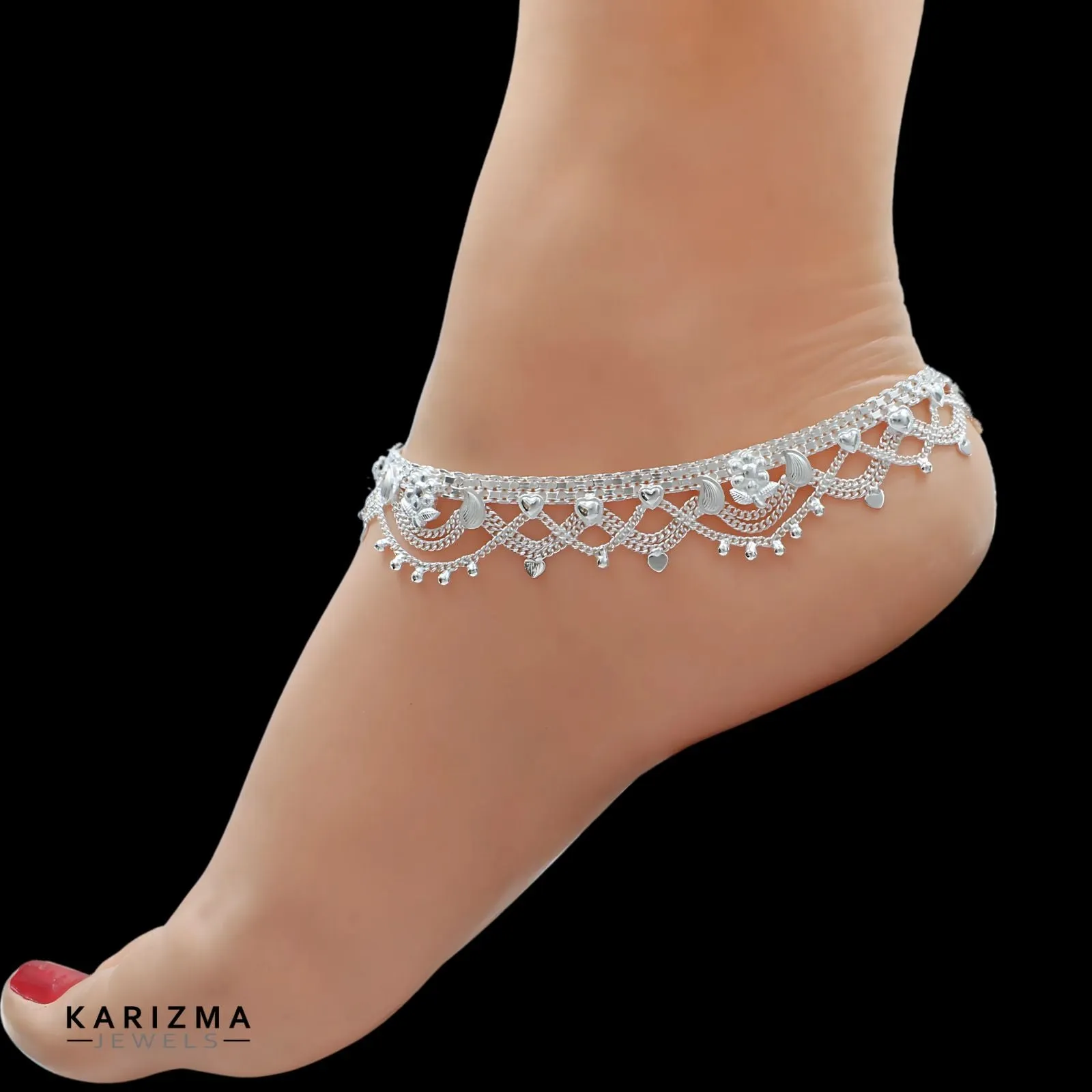Real Sterling Silver Indian women daily wear Anklet Ankle Bracelet 10.3"