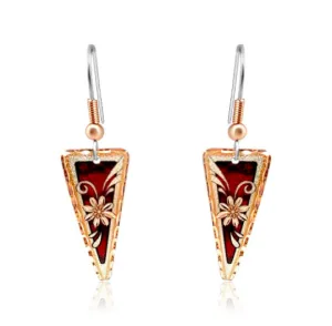 Red color flower triangle earrings