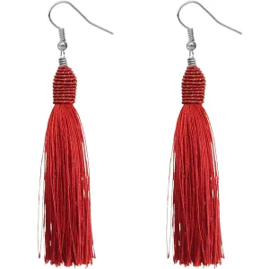 Red Long Wrap Tassel Earrings
