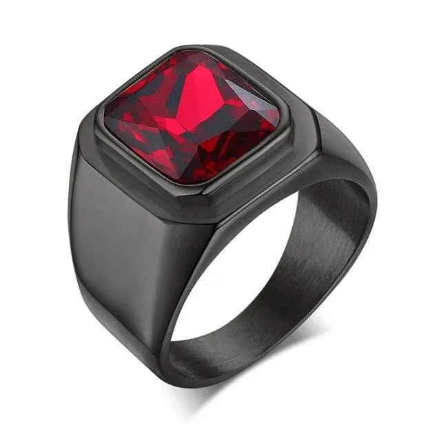 Red Stone  Square Signet Rings for Men