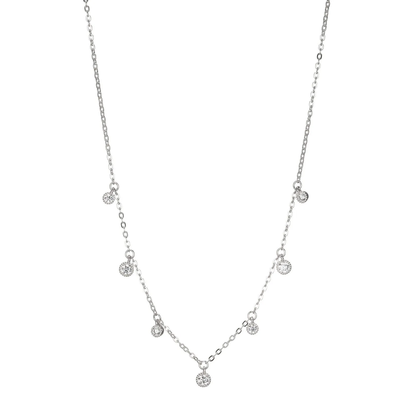 Reign Sterling Silver Rhodium Plated CZ Milgrain Accent Station Necklace