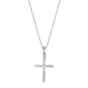 Reign Sterling Silver Rhodium Plated CZ Slim Cross Necklace