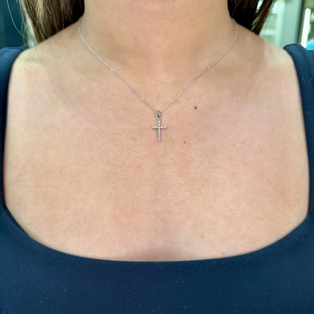 Reign Sterling Silver Rhodium Plated CZ Slim Cross Necklace