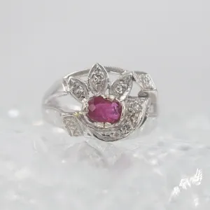 Retro Ruby and Diamond Cocktail Ring c1950