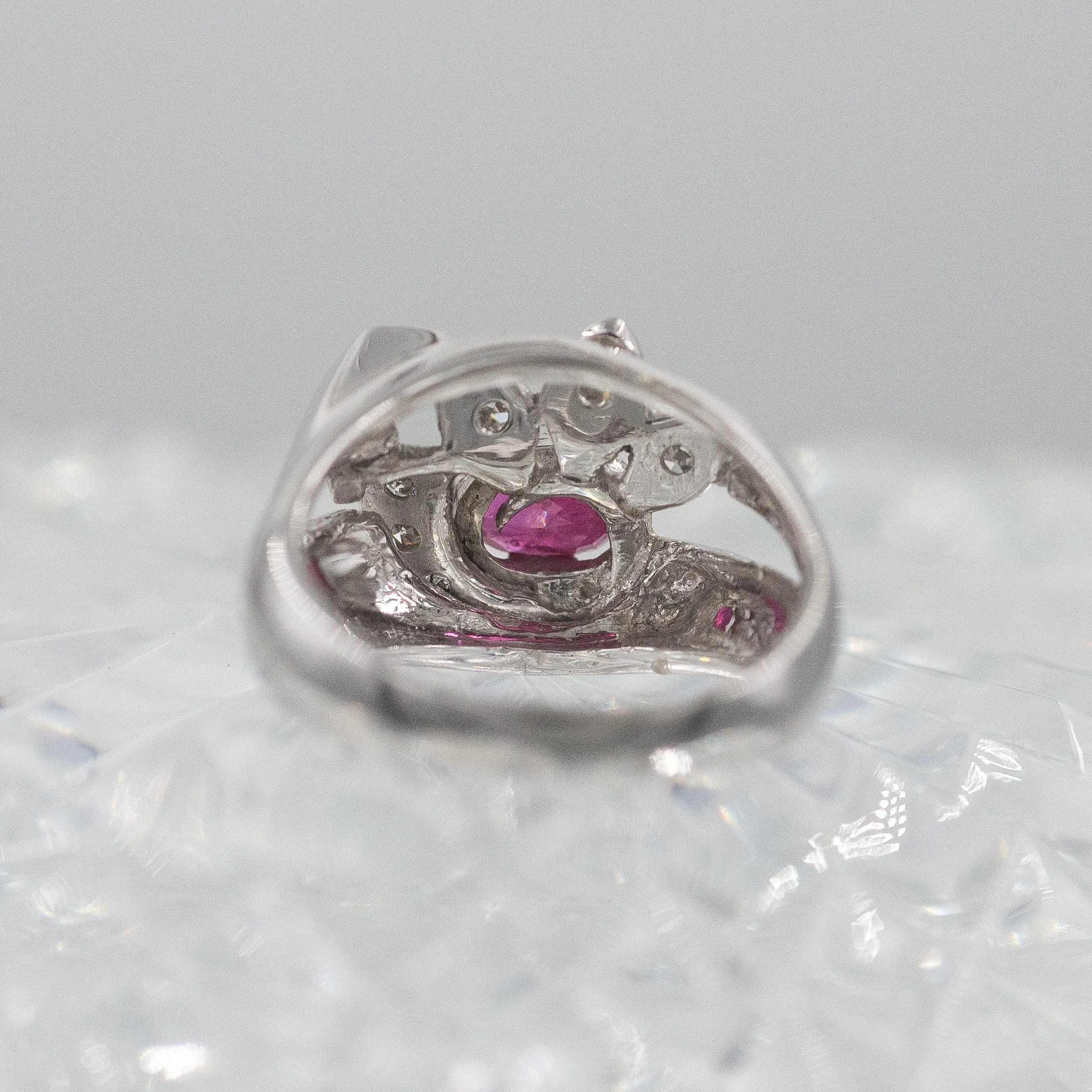Retro Ruby and Diamond Cocktail Ring c1950