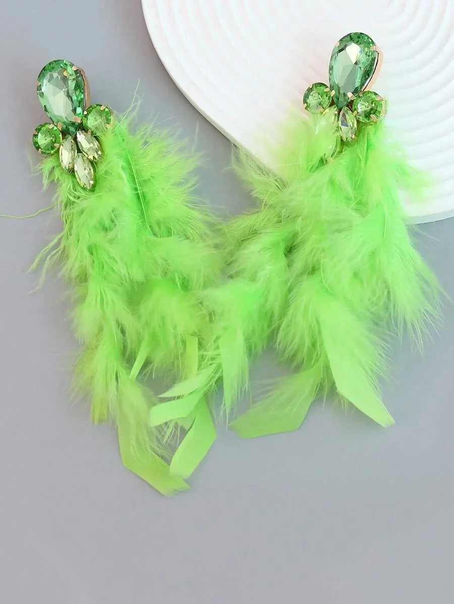 Rhinestone & Feather Earrings- 9 Different Colours