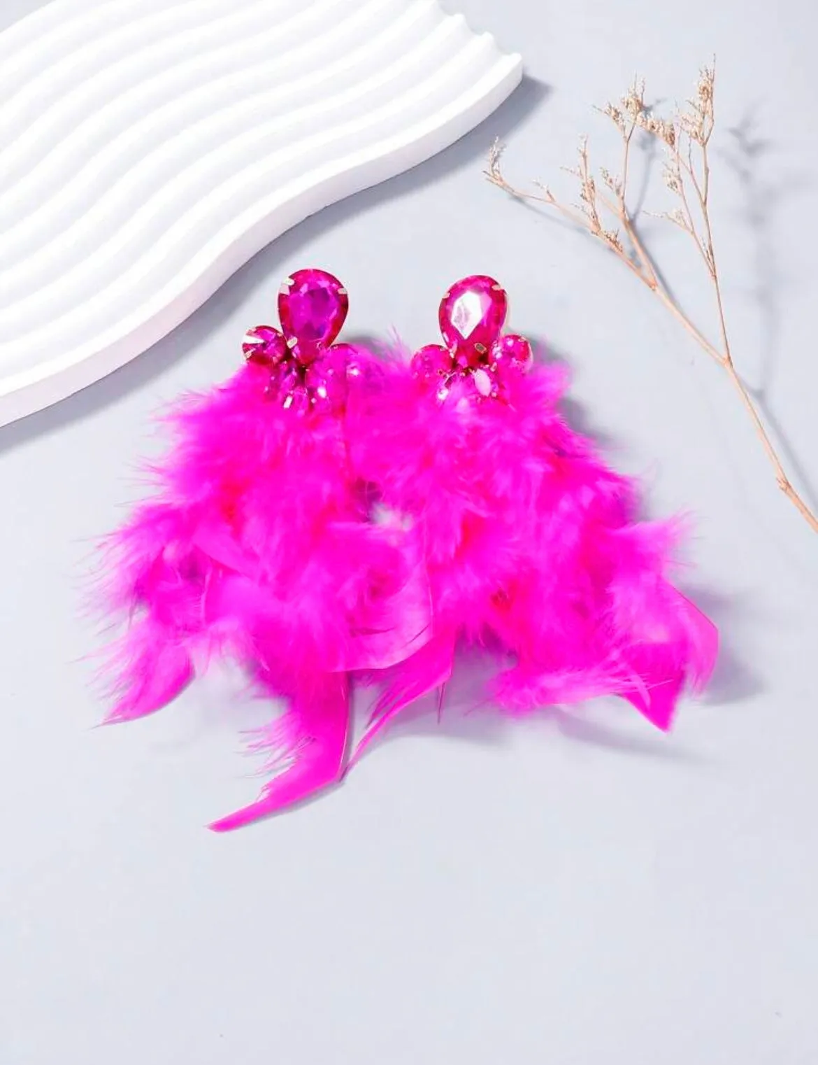 Rhinestone & Feather Earrings- 9 Different Colours